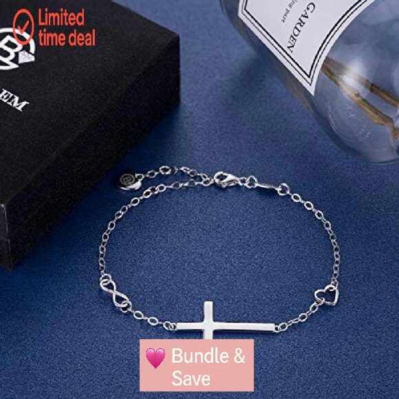 Sterling Silver Cross Infinity Heart Bracelet, 925, 21.5cm, Religious Gift - Picture 3 of 8